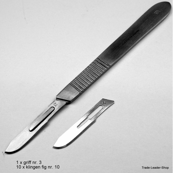 Scalpel Handle Nr 3, 10 blade Nr. 10, knife holder